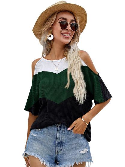 Multicolor Panel Short Sleeve Pullover T-Shirt