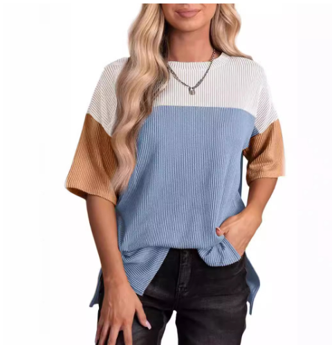 Multicolor Panel Short Sleeve Pullover T-Shirt