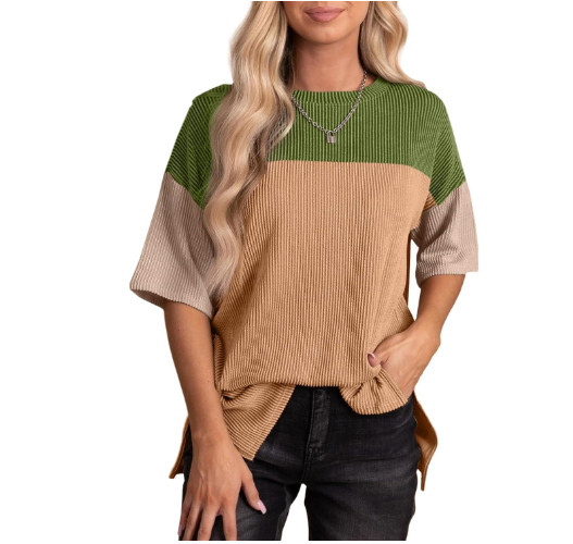Multicolor Panel Short Sleeve Pullover T-Shirt