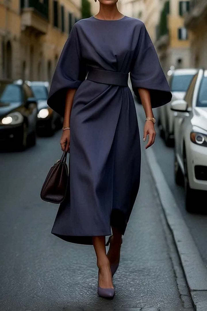 Elegant Batwing-Sleeve Waist-Tie Loose-Fit Casual Dress