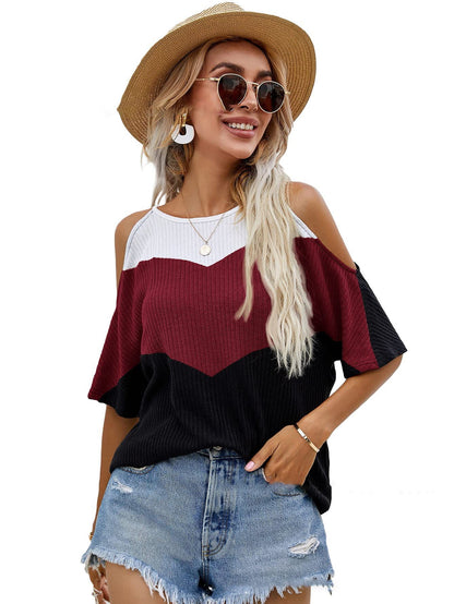 Multicolor Panel Short Sleeve Pullover T-Shirt