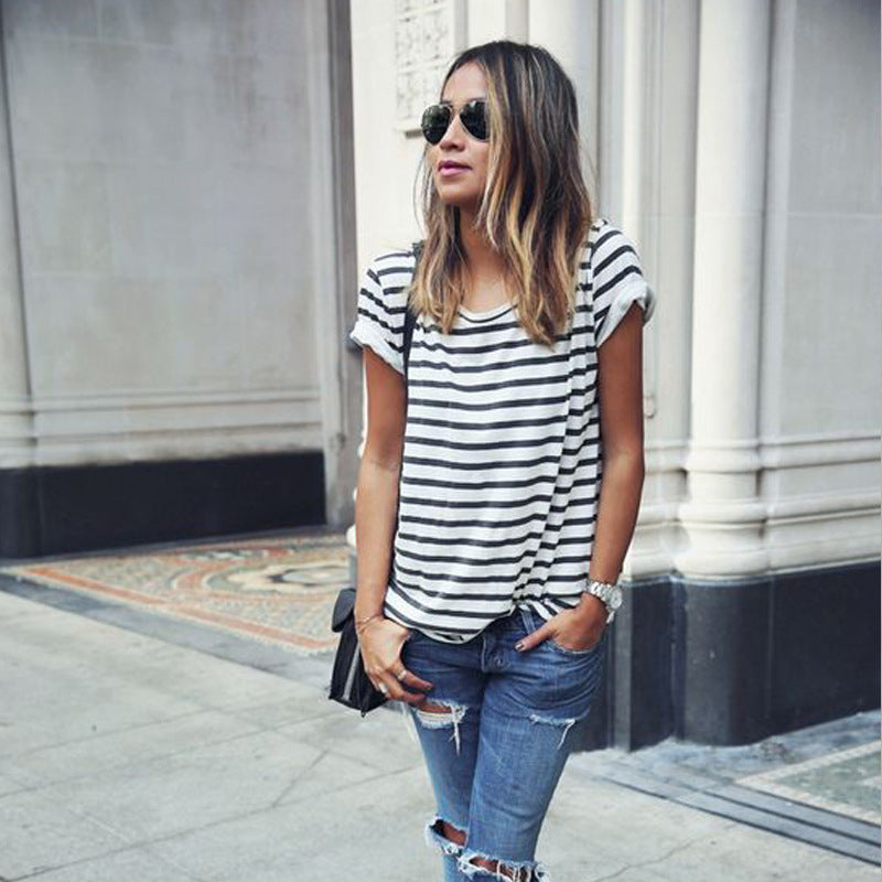Striped Loose Short Sleeve T-Shirt